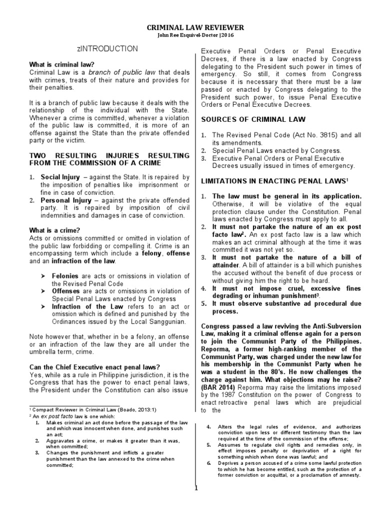 Criminal Law Reviewer | PDF