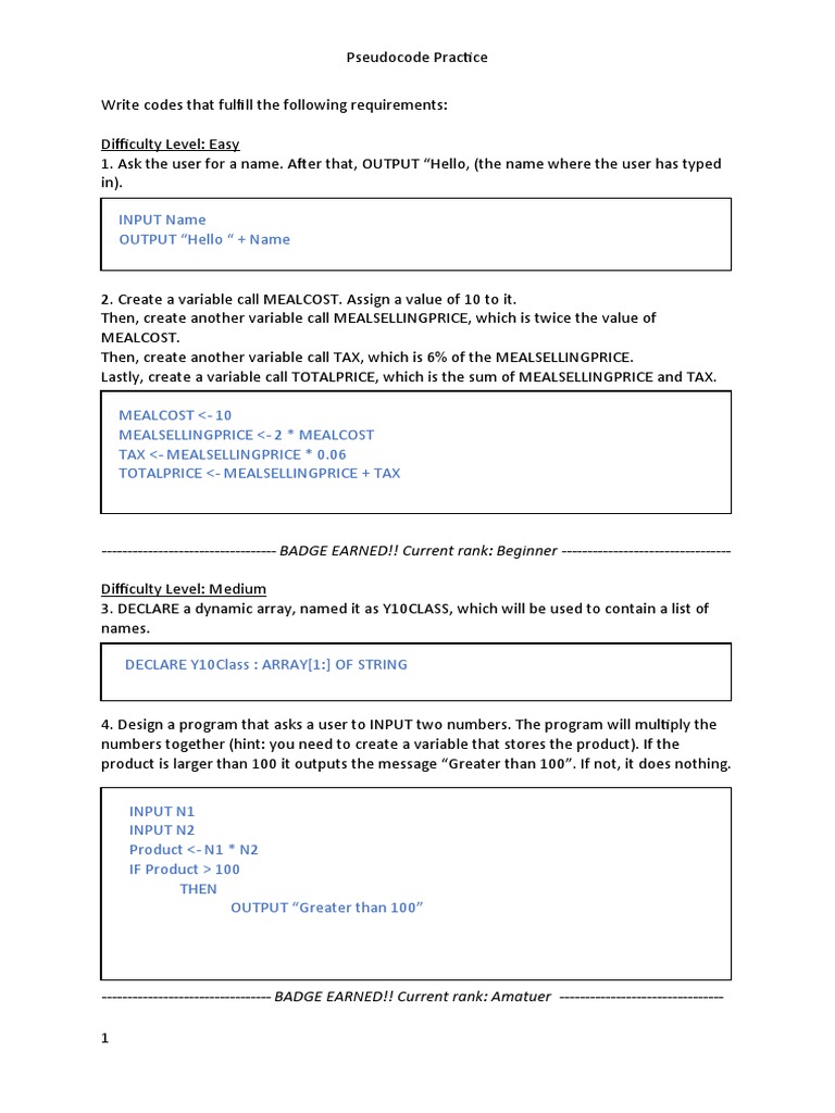 Beginner to Pro Pseudocode Guide | PDF | Computers