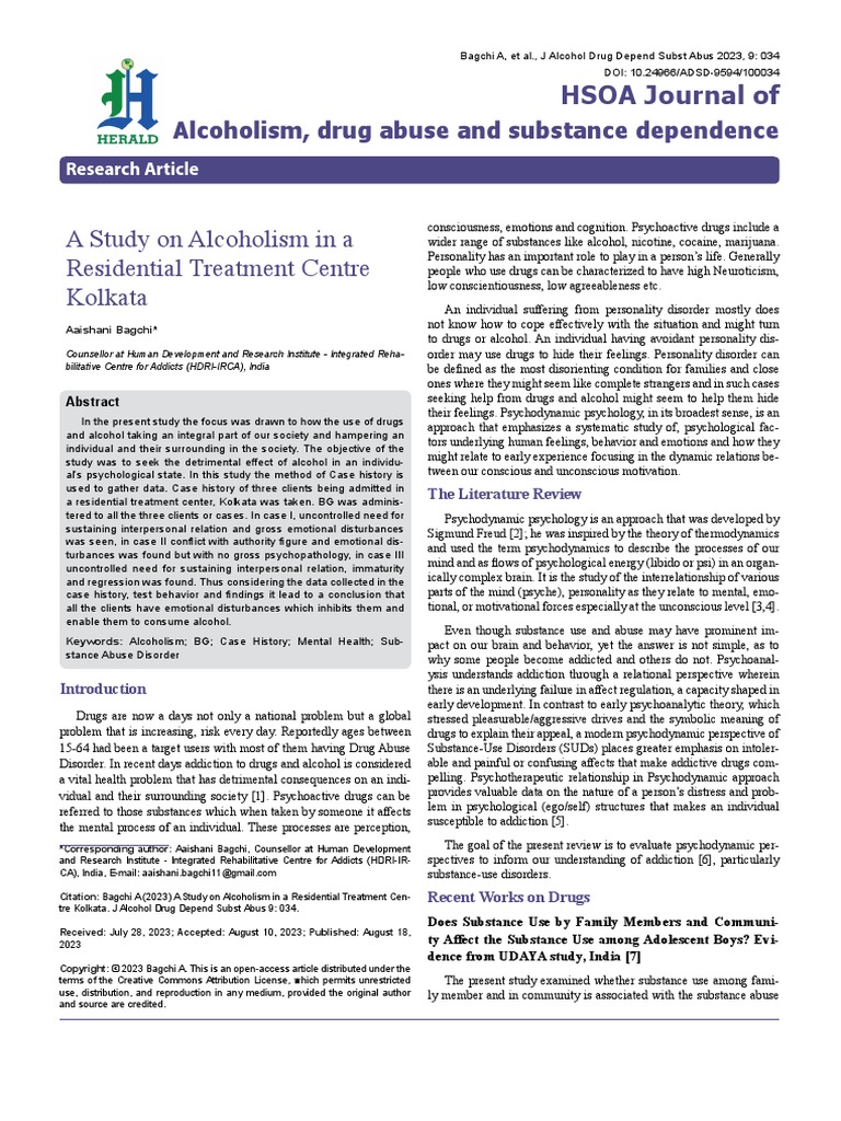 A Study On Alcoholism in A Residential Treatment Centre Kolkata PDF