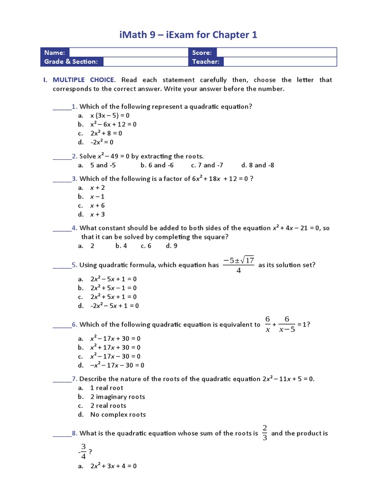 Grade 9 Math Exam Guide | PDF