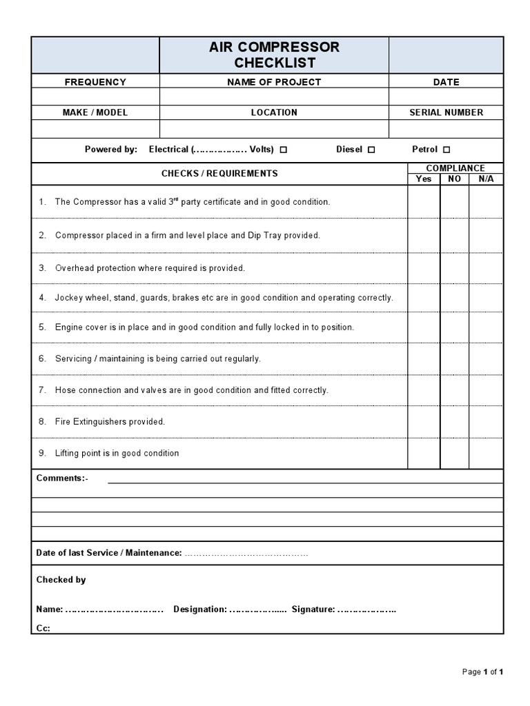 Checklist Air Compressor PDF