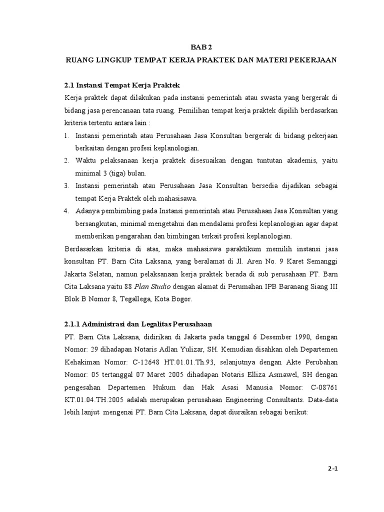 03 BAB 2 - Ruang Lingkup Kerja Praktek Dan Materi Pekerjaan | PDF