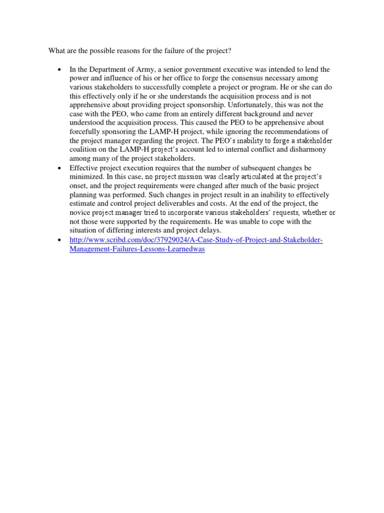 Reasons for Project Failure Analysis | PDF