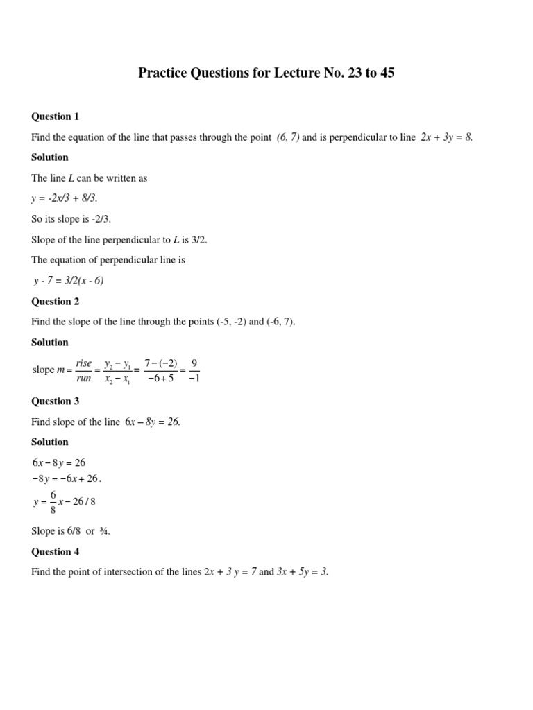 Practice Questions on Lines and Geometry | PDF