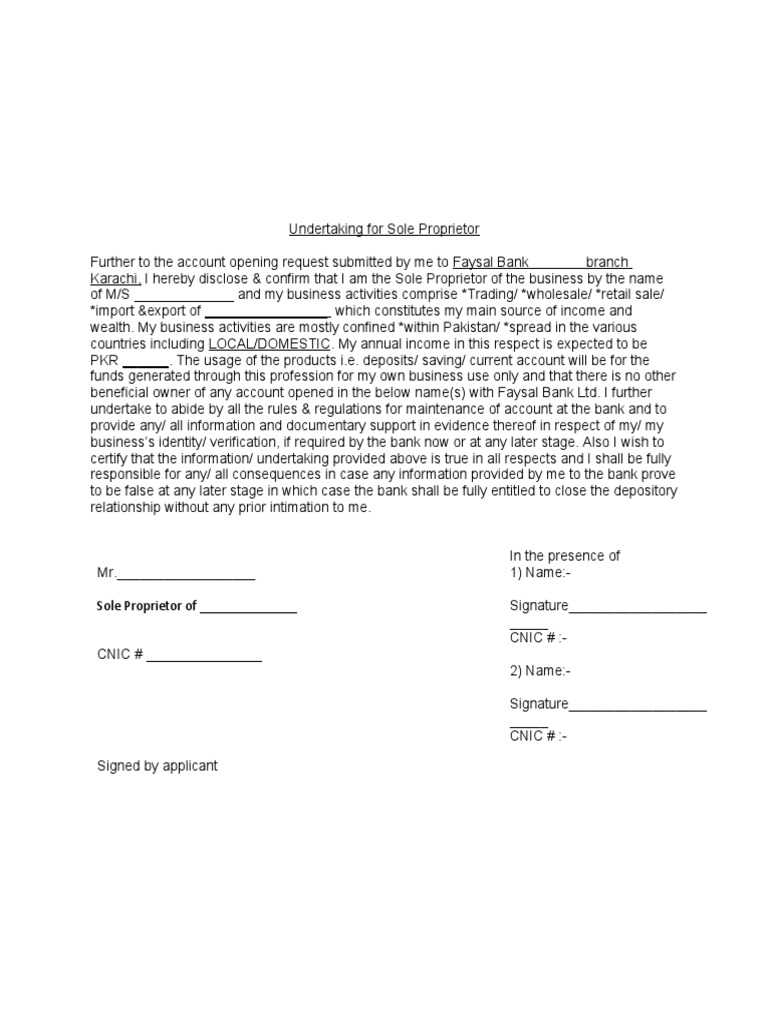 Sole Proprietor Documents PDF Banks Government