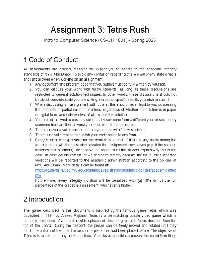Tetris Rush Assignment Guidelines | PDF | Class (Computer Programming ...
