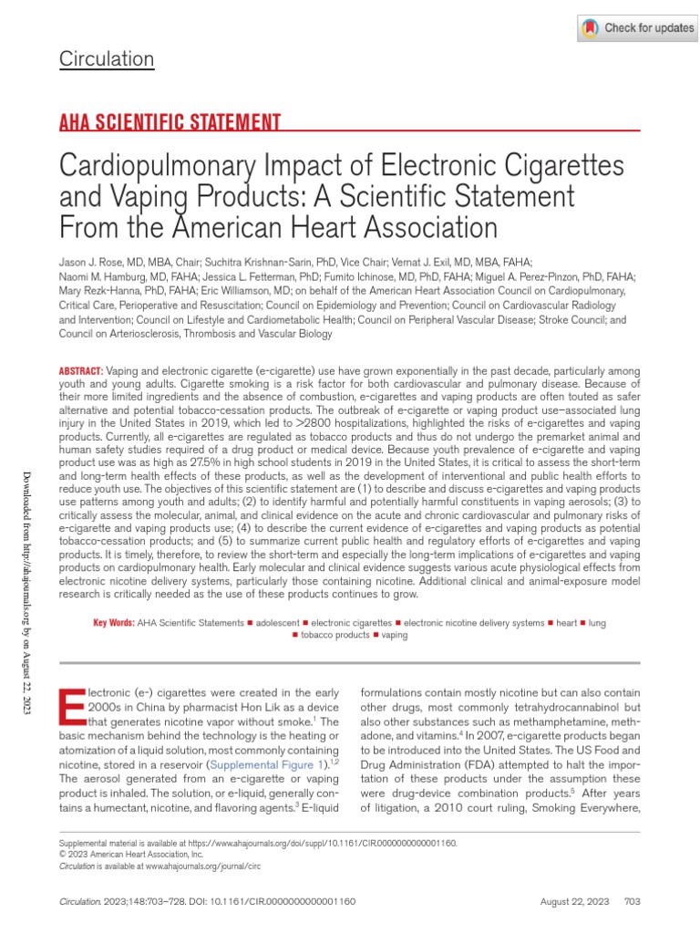 Aha Statement Cardiopulmonary Impact Of E Cigarettes And Vaping 2023
