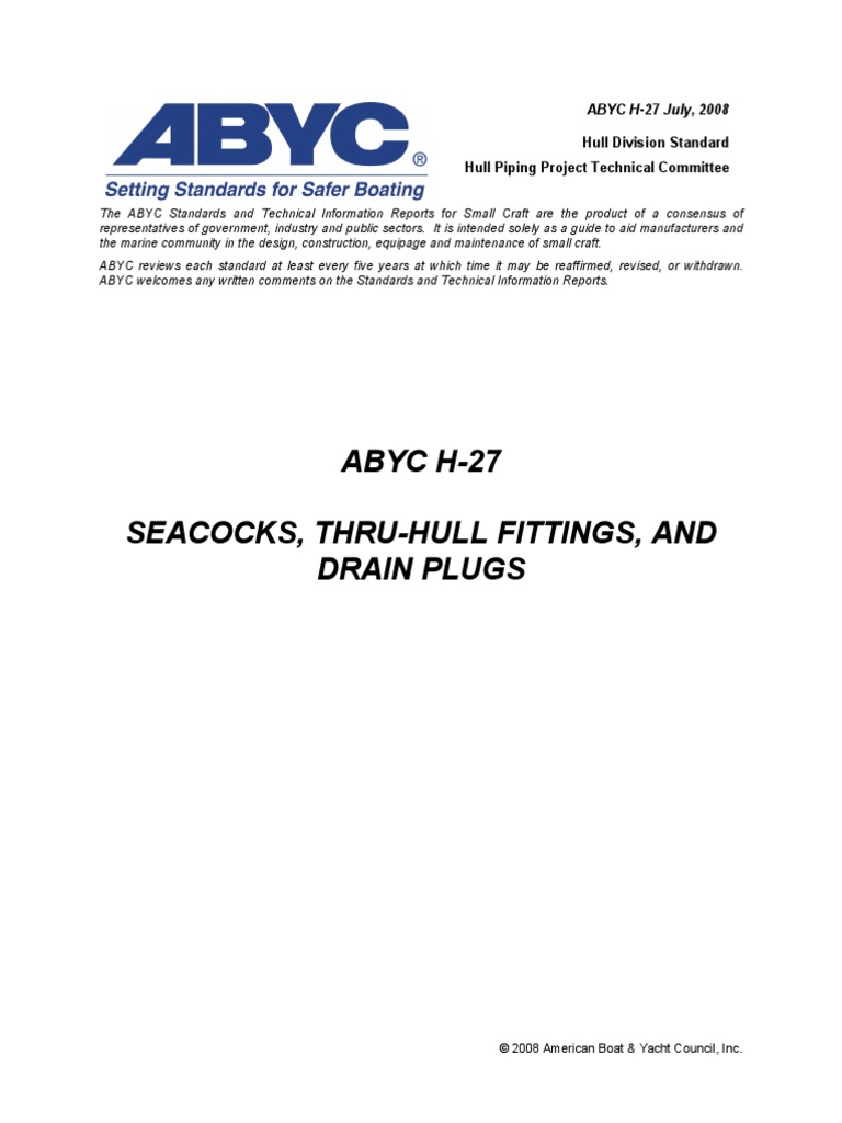 ABYC H-27: Seacocks & Thru-Hull Standards | PDF