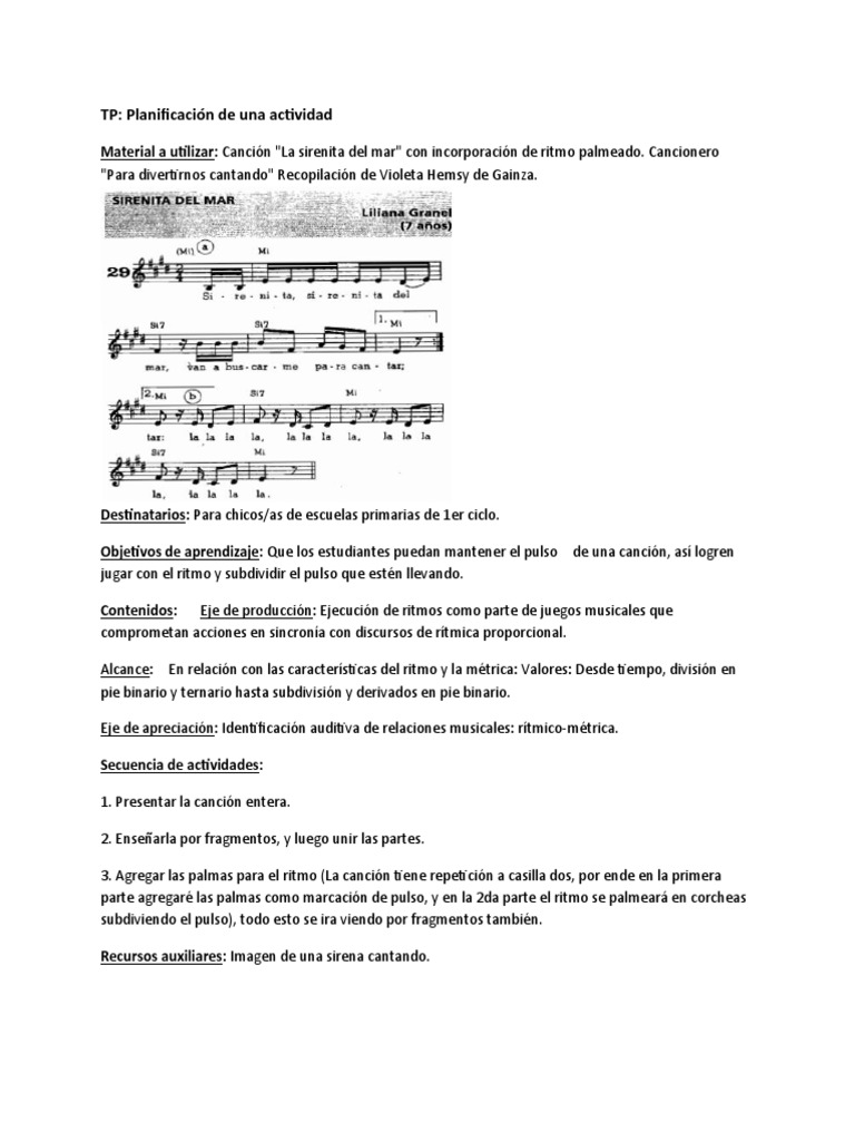 Planificación de Una Clase de Musica para Primer Ciclo de Primaria | PDF