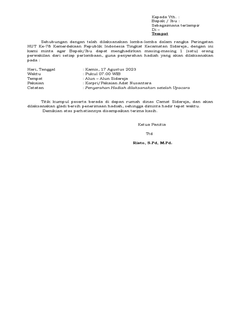 Undangan Hadiah Lomba Edit | PDF