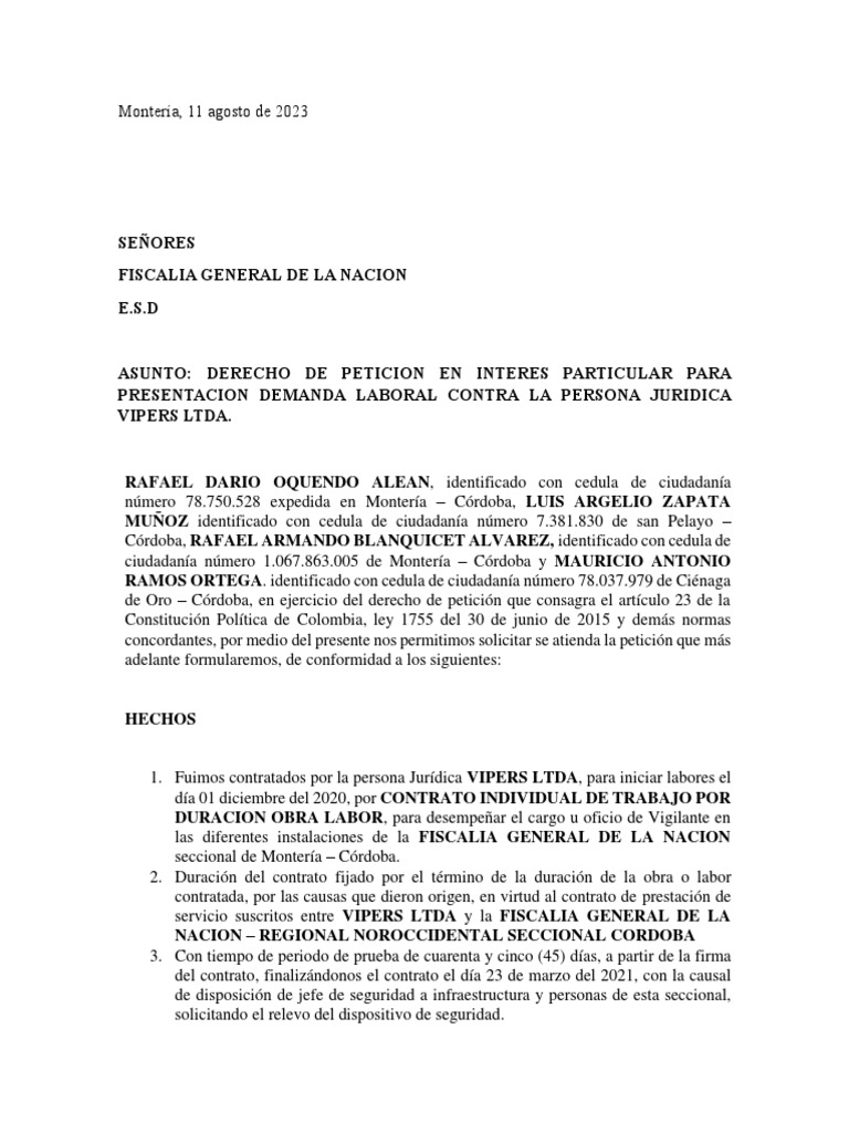 Derecho de Peticion Fiscalia General de La Nacion | Descargar gratis ...