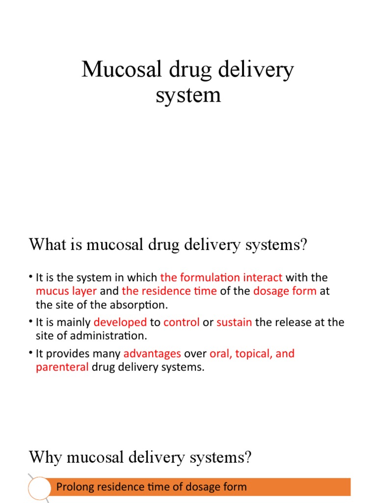 Mucosal Drug Delivery System 1 | PDF | Chemistry | Physical Sciences