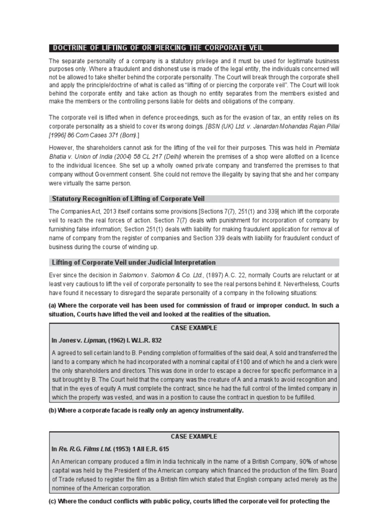 06 Company Law LIFTING OF CORPORATE VEIL PDF