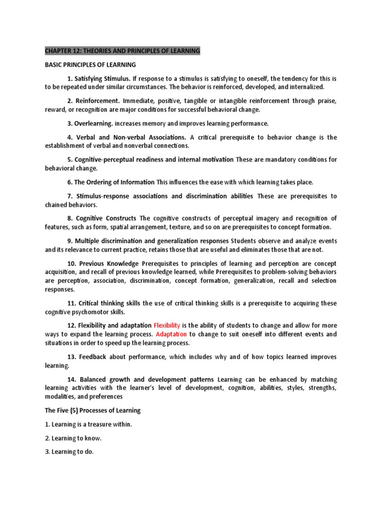 CHAPTER 12 THEORIES AND PRINCIPLES OF LEARNING | PDF | Learning ...