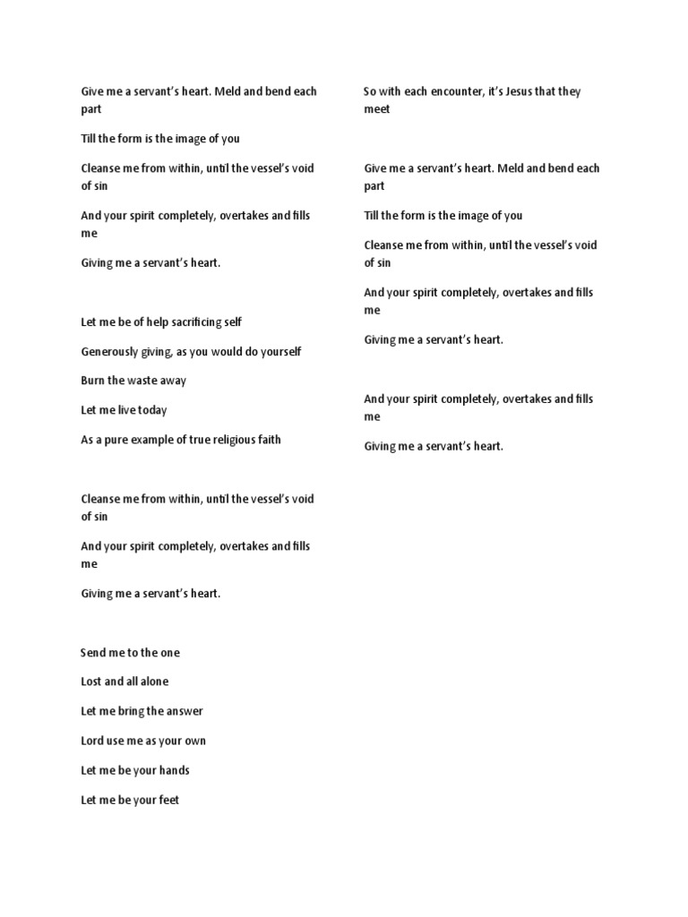 Give Me A Servant S Heart Lyrics Pdf