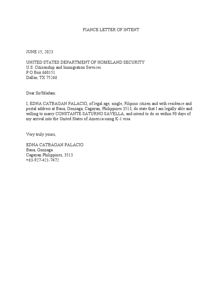 Fiance Letter of Intent | PDF