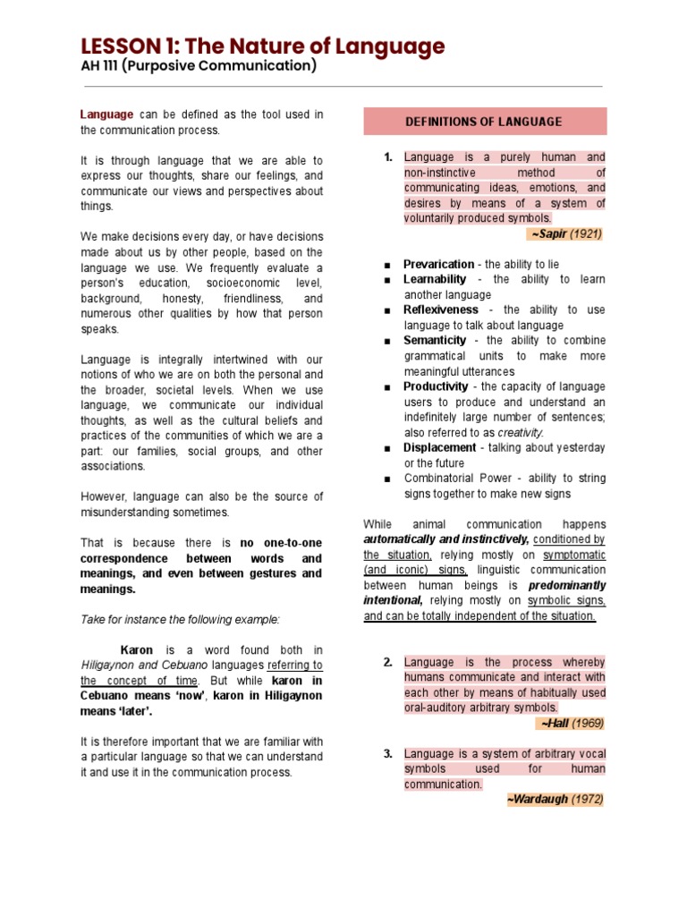 1 - The Nature of Language | PDF | Communication | Word