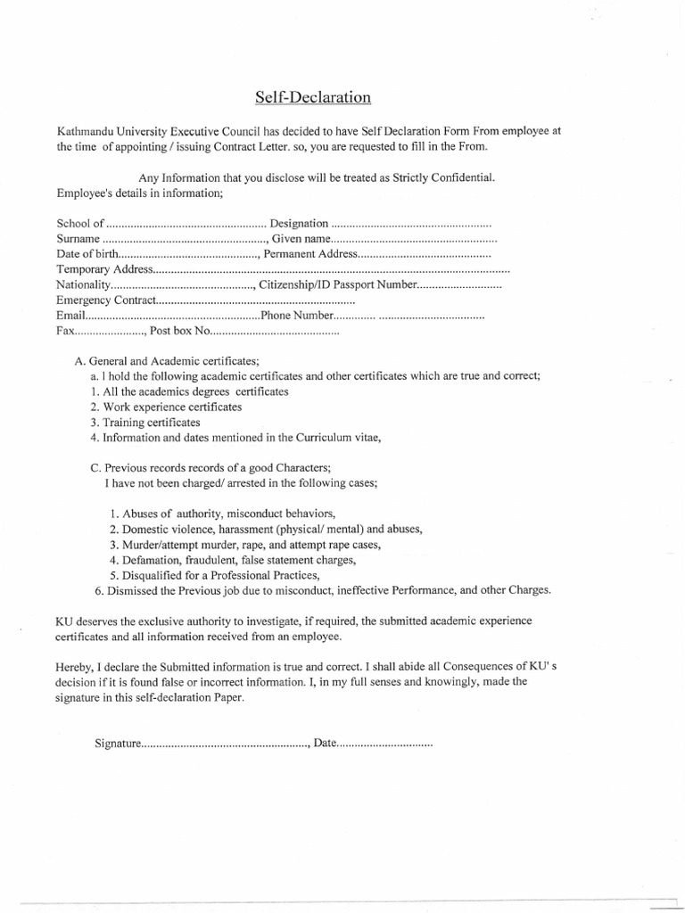 Self Declaration | PDF