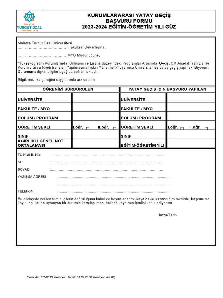Kurumlararasi yatay gecis basvuru formu pdf