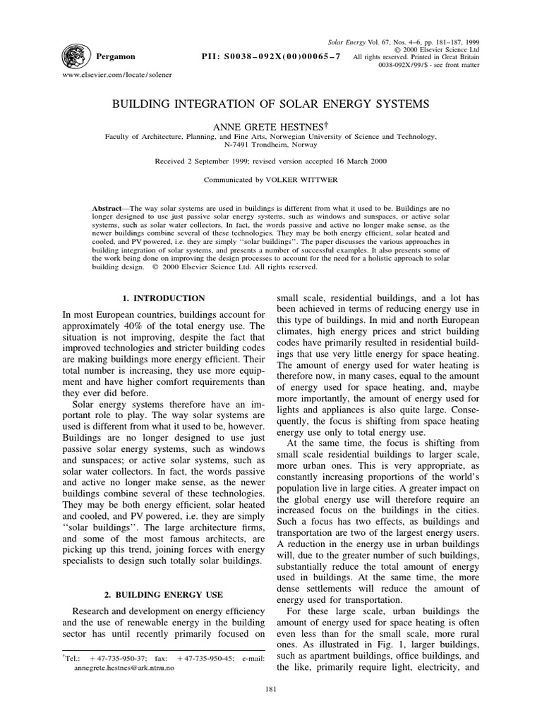 Building Integration of Solar Energy Systems: Pergamon P I I: S 0 0 3 8 ...
