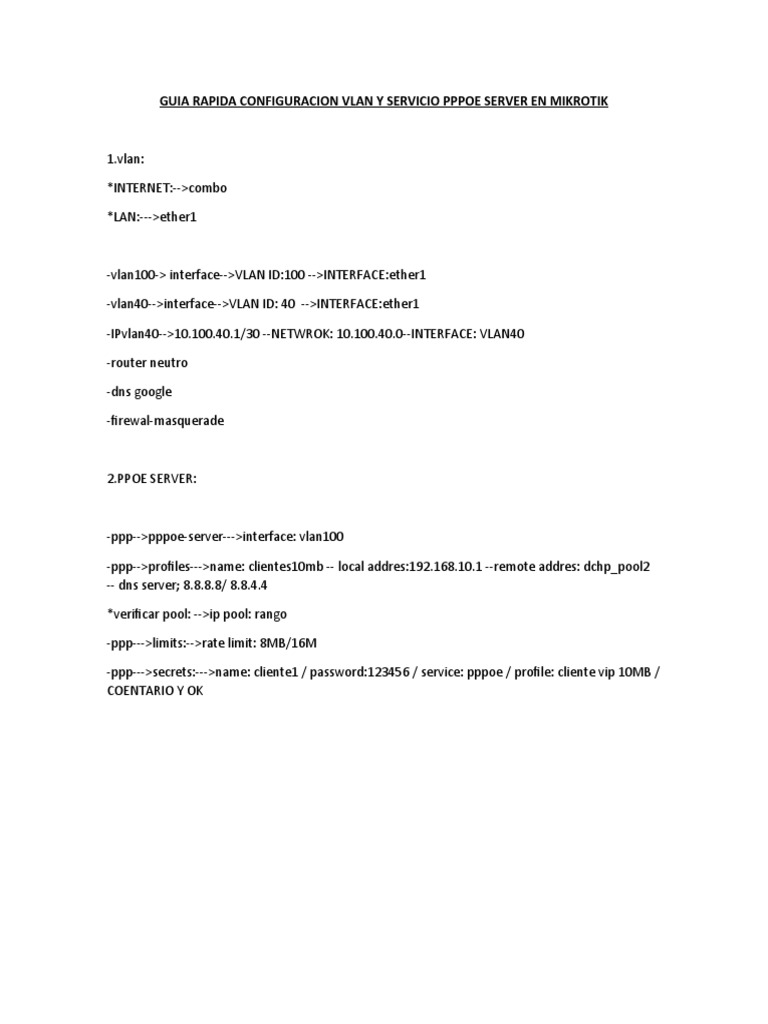 Mikrotik VLAN & PPPoE Server Setup Guide | PDF | Computers | Technology ...