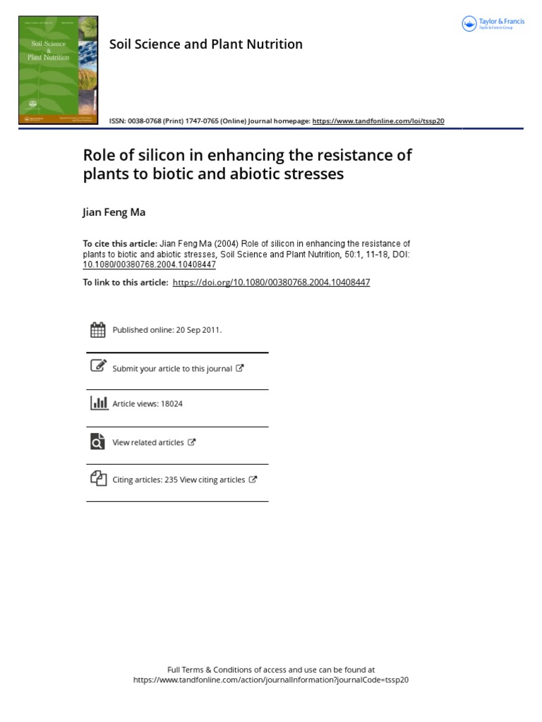Role of Silicon in Enhancing The Resistance of Plants To Biotic and ...