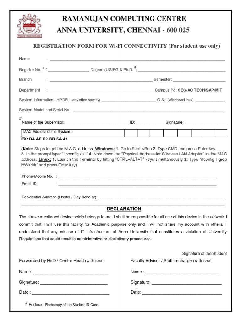 WiFi Registration Form PDF
