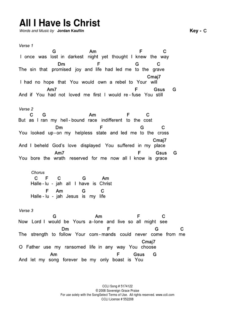 All i have is christ songselect chart in c pdf