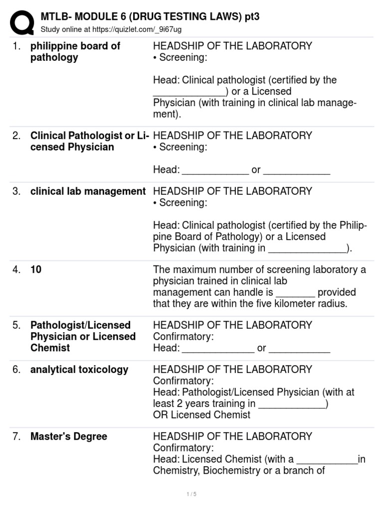 MTLB MODULE 6 (DRUG TESTING LAWS) pt3 PDF Pathology Chemist