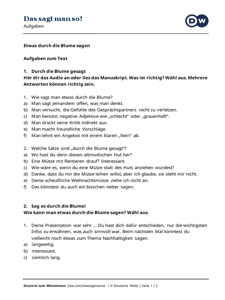 DSMS F03 Etwas Durch Die Blume Sagen Aufgaben PDF