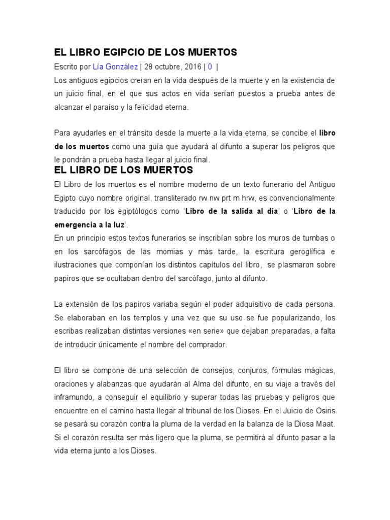 El Libro Egipcio de Los Muertos | PDF | Antiguo Egipto
