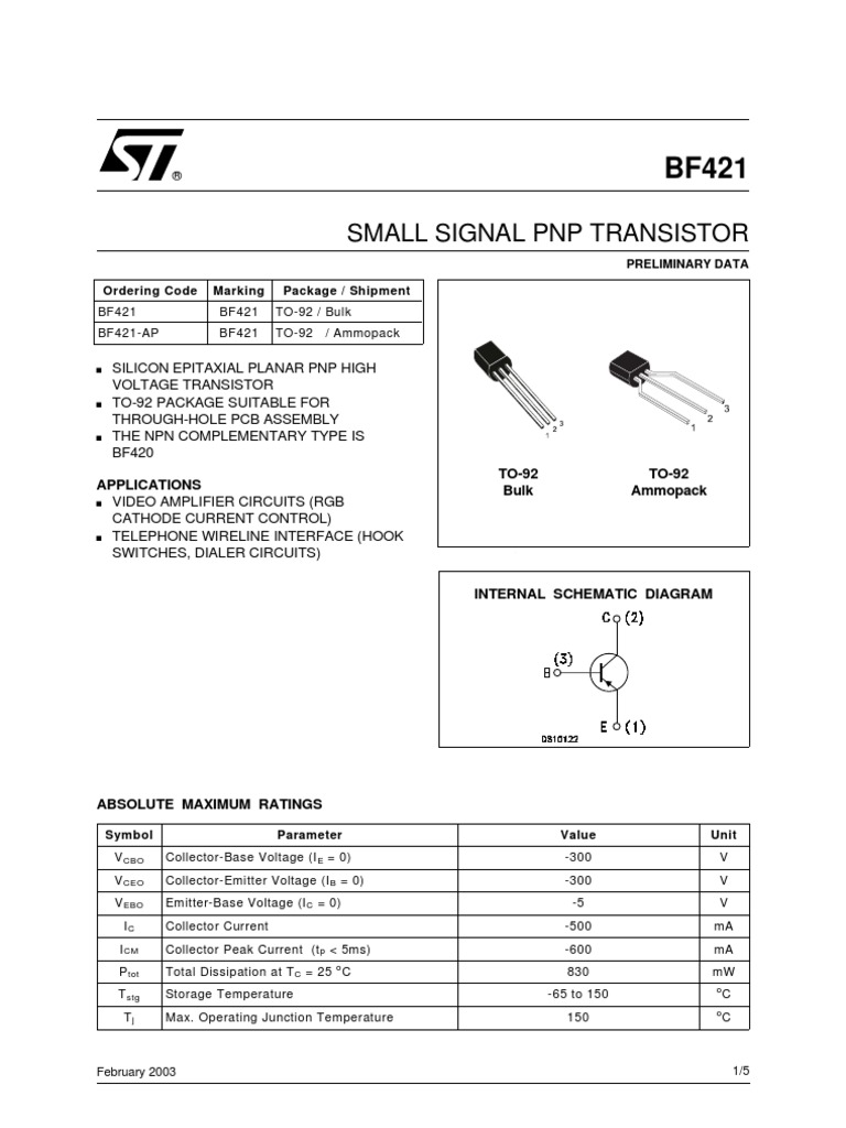 bf421 | Bipolar Junction Transistor | Electrical Components