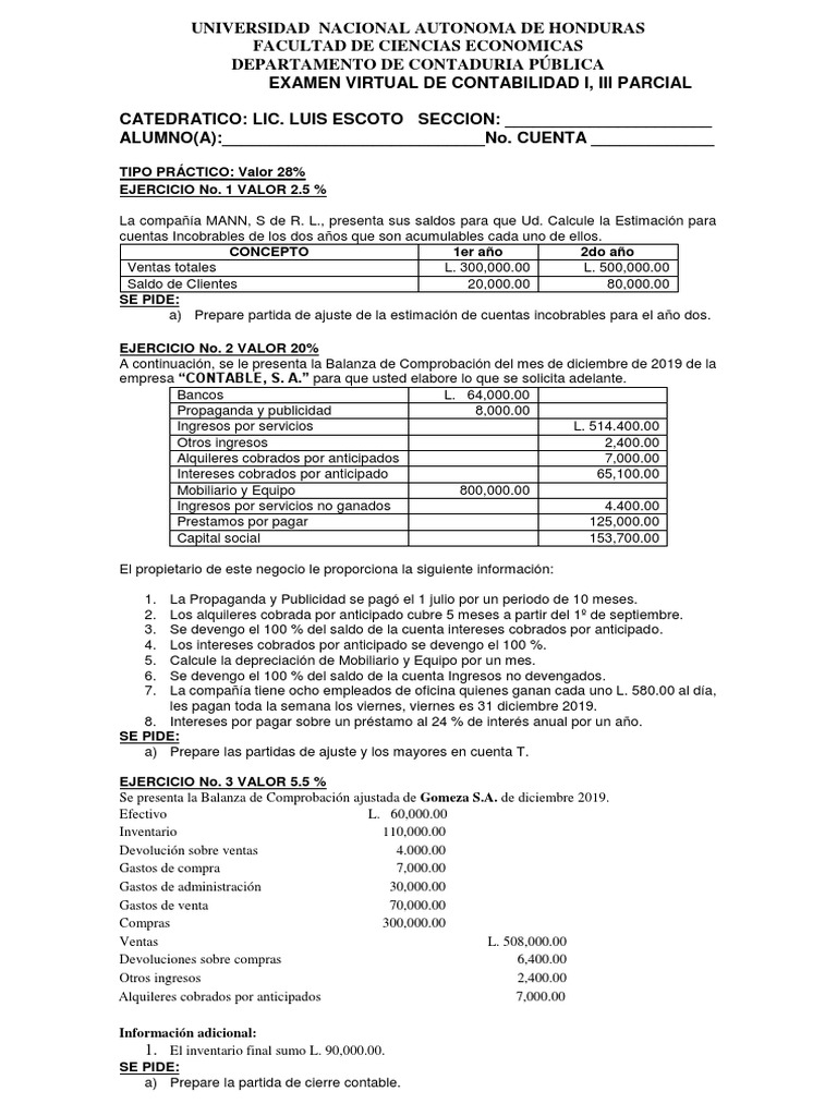 Examen Virtual de Contabilidad UNAH | PDF | Finanzas y dinero