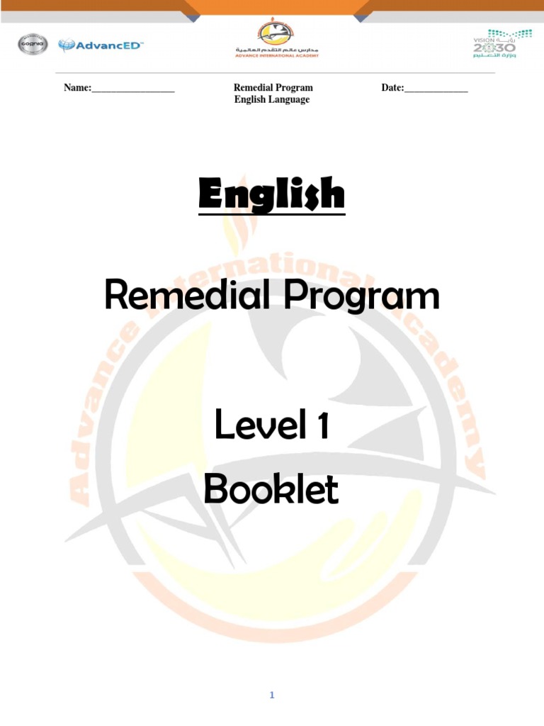 Remedial Program Booklet-Level 1 | PDF | Plural | English Language