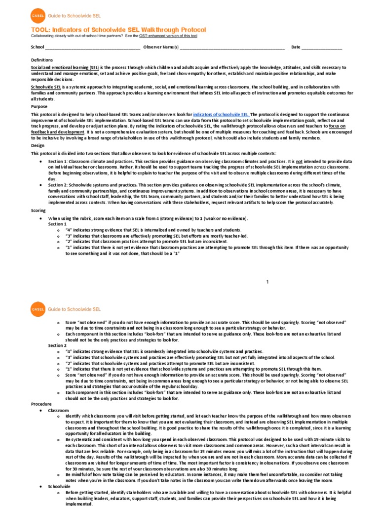Indicators of Schoolwide SEL Observation Protocol 5.8.20 FINAL | PDF