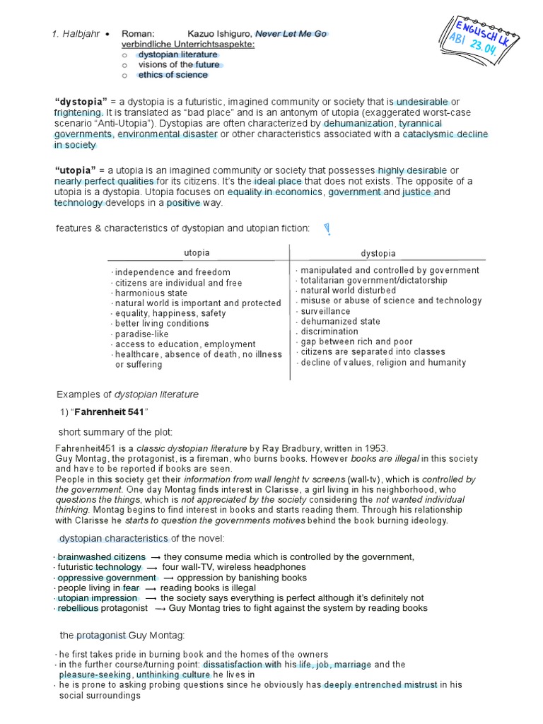 Englisch LK Abitur 2021 (1. Halbjahr) Download Free PDF Dystopia