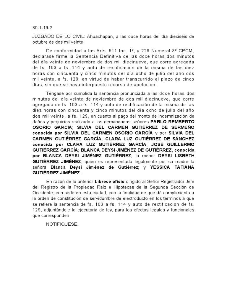 80 1 19 20 declarar firme y extender ejecutoria pdf judicaturas