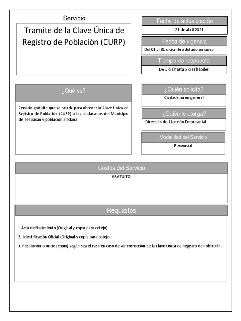 Ficha de Servicio Clave Unica de Registro de Poblacion PDF