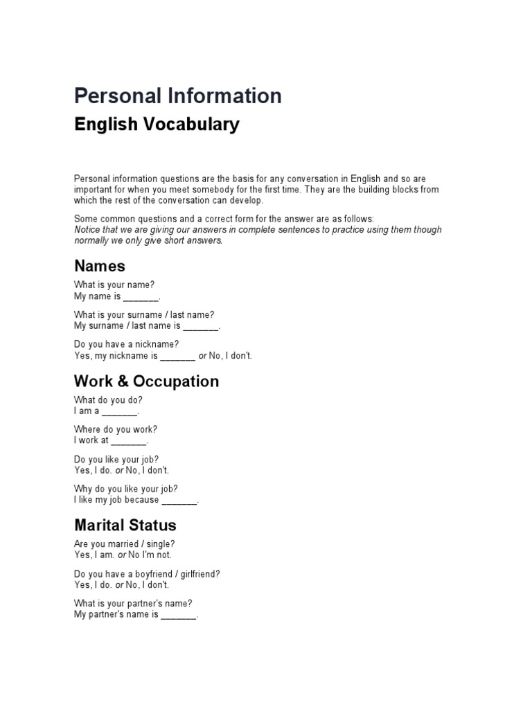 Personal Information Questions and Greetings and Farewell | Download ...
