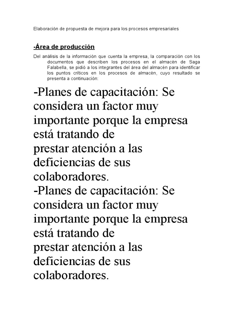 Elaboración de Propuesta de Mejora para Los Procesos Empresariales ...