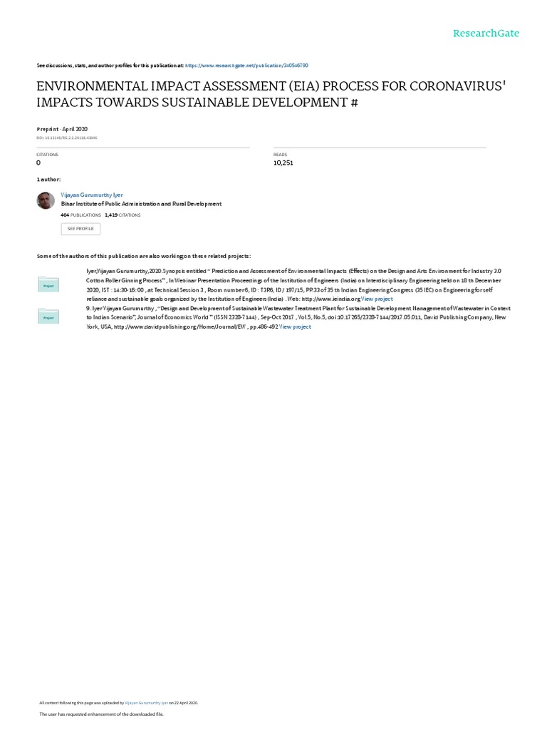 Environmental Impact Assessment (Eia) Process For Coronavirus' Impacts ...