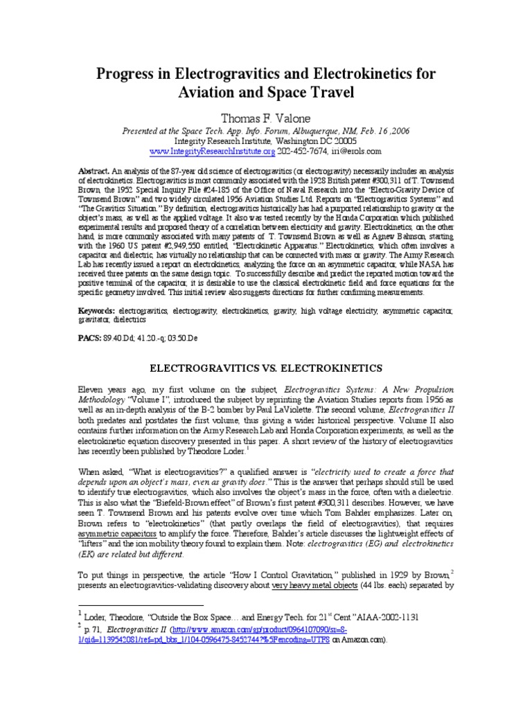 Progress Electro Gravitic PDF Capacitor Force