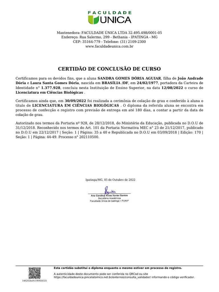 Certidão de Conclusão de Curso Superior | PDF