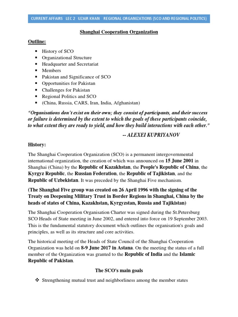 Overview of the Shanghai Cooperation Organization | PDF | Politics