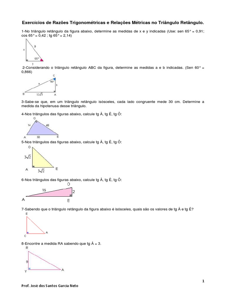 Razões Trigonométricas e Relações Métricas No Triângulo Retângulo ...