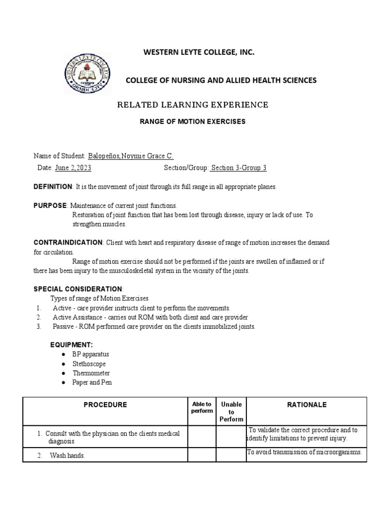 Range of Motion Exercise Procedure PDF Anatomical Terms Of Motion Elbow