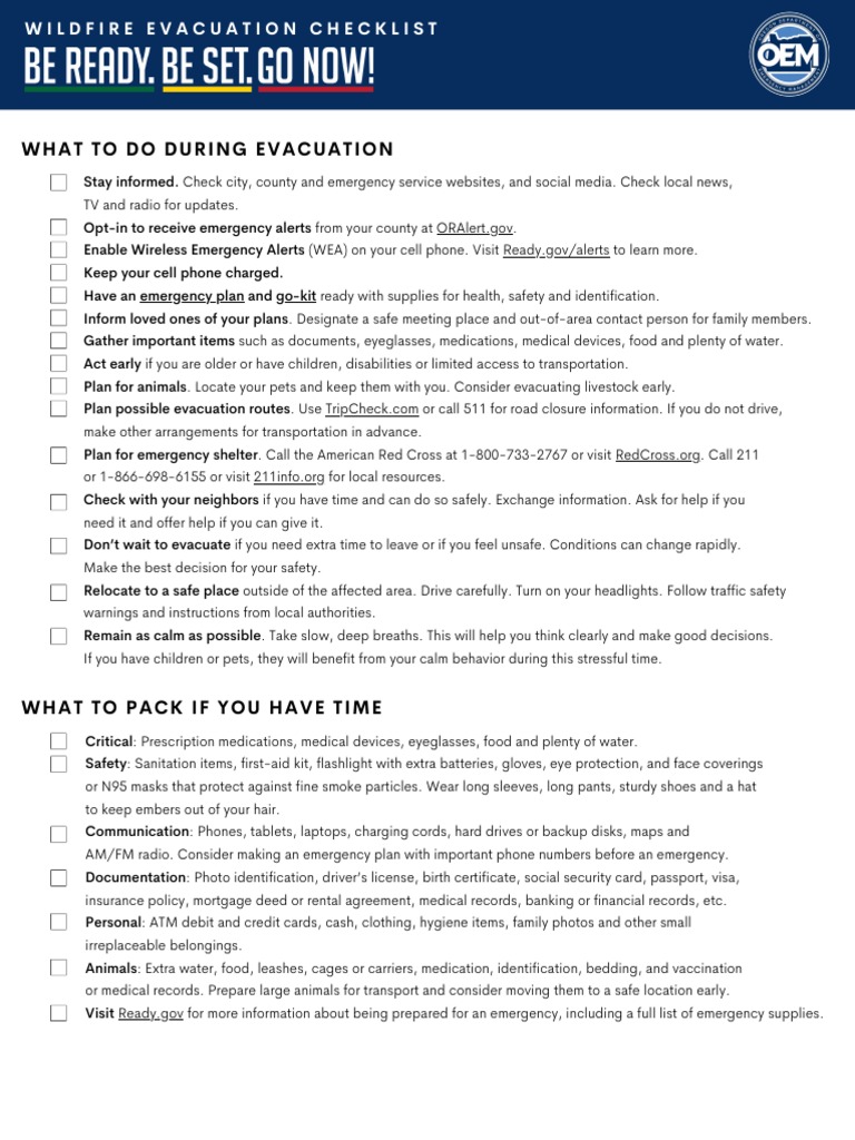 Wildfire Evacuation Checklist | PDF
