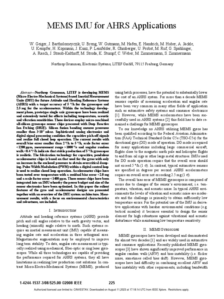 MEMS IMU Development for AHRS Systems | PDF | Gyroscope | Accelerometer