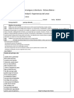 Evaluación Lengua y Literatura - Octavo Básico - Unidad 2: Experiencias Del Amor