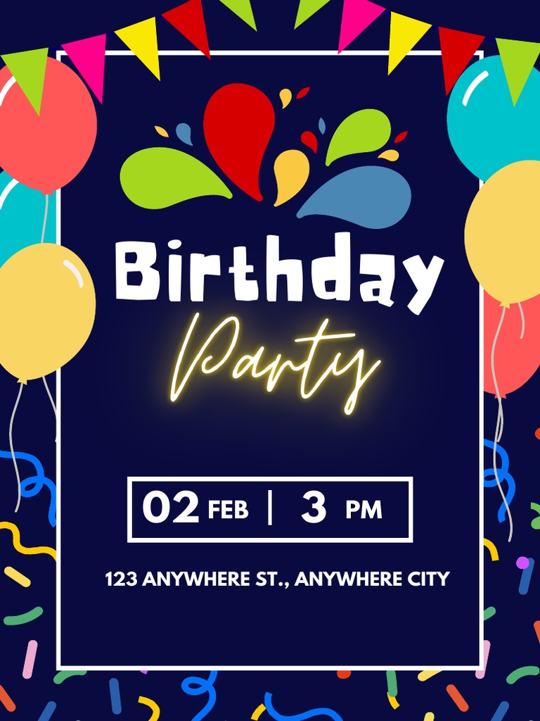 Colorful Simple Birthday Party Invitation PDF